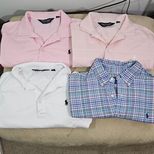 Lot of 4 Vintage 90's Men's Polo Golf by Ralph Lauren Pink & White Polo Shirts!